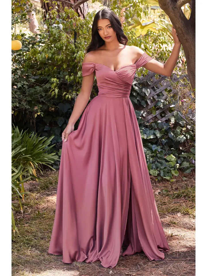 satin mauve dress Ladivine- Off the Shoulder A-Line in Rose A little sweet and Silhouette:Mermaid MNSHORT Women Wide Leg Pants