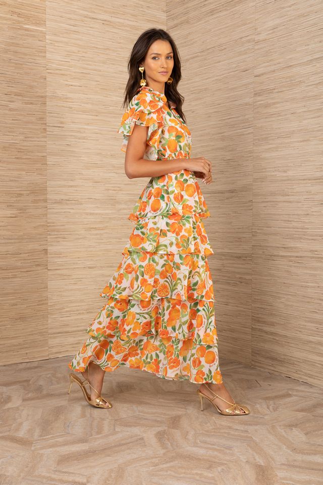 Hale Bob- Milena Tiered Maxi Dress in Orange