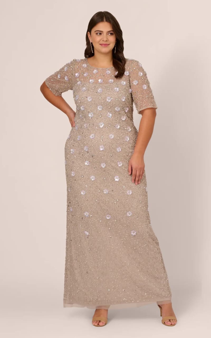 Adrianna Papell - Long Hand Beaded 3D Floral Dress | floc boutique Adrianna Papell - Long Hand Beaded 3D Floral Dress | floc boutique