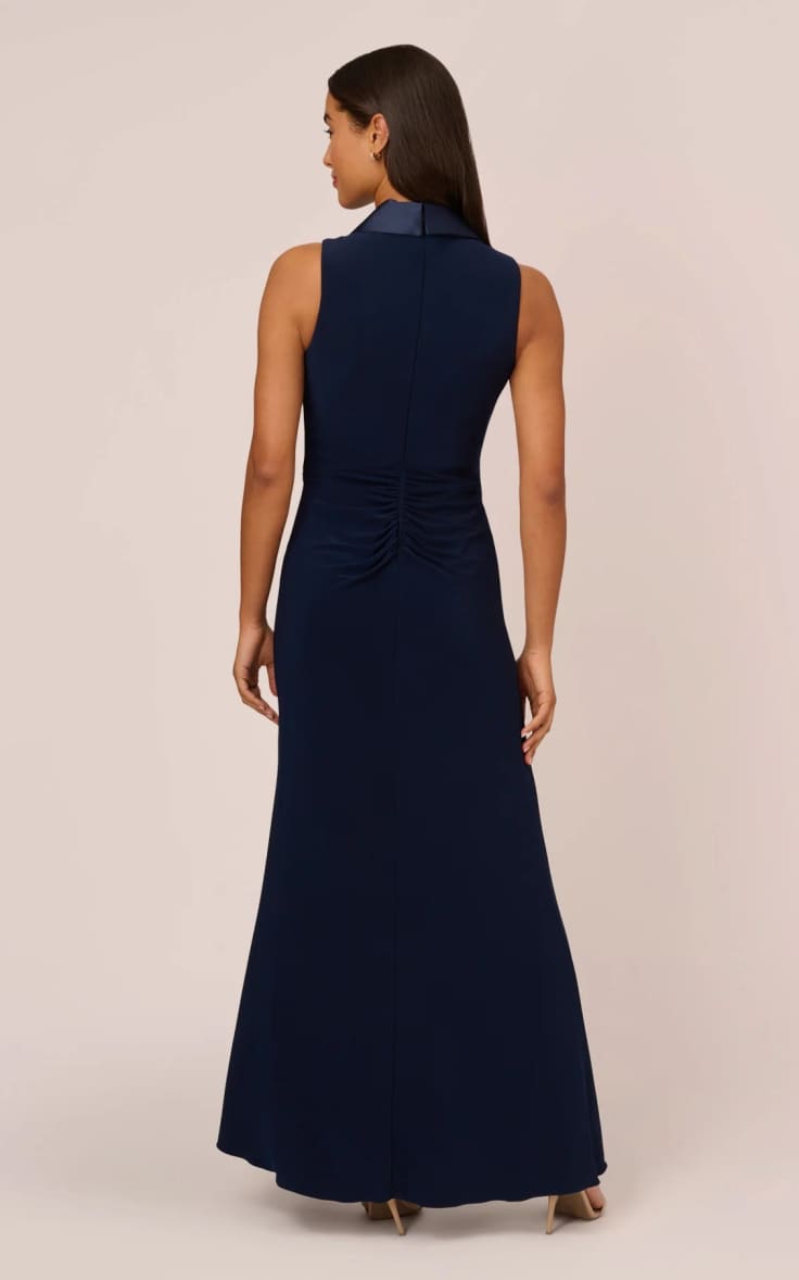 Adrianna Papell- Matte Jersey Twist Front Tuxedo Gown