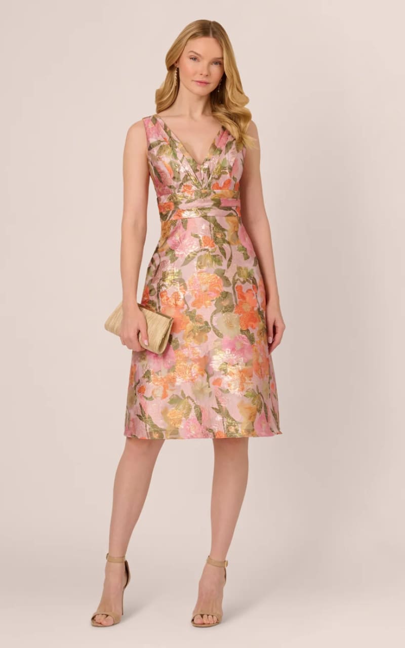 Adrianna Papell- Multi Floral Jacquard Midi Dress | floc boutique Adrianna Papell- Multi Floral Jacquard Midi Dress | floc boutique