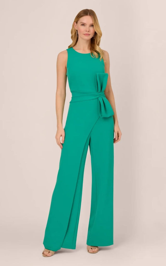 Adrianna Papell - Wide Leg Crepe Jumpsuit with Bow Accent
