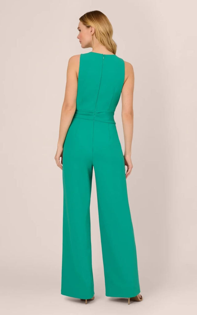 Adrianna Papell - Wide Leg Crepe Jumpsuit with Bow Accent