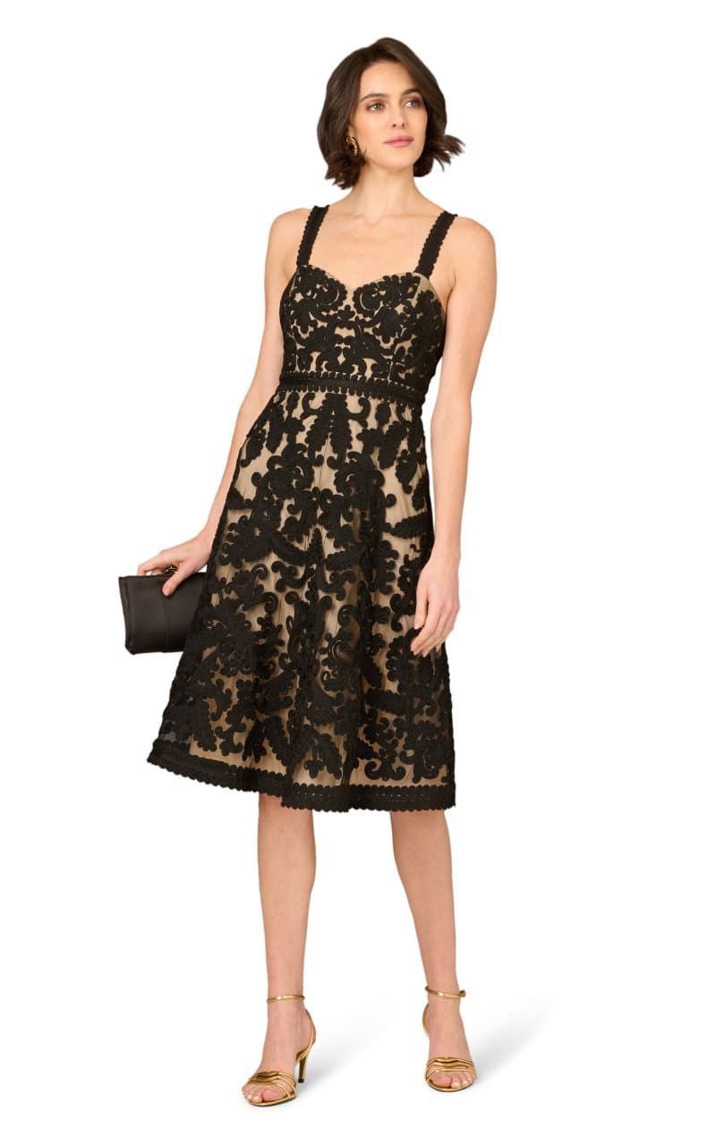 Aidan Mattox- Embroidered Mesh Midi Dress