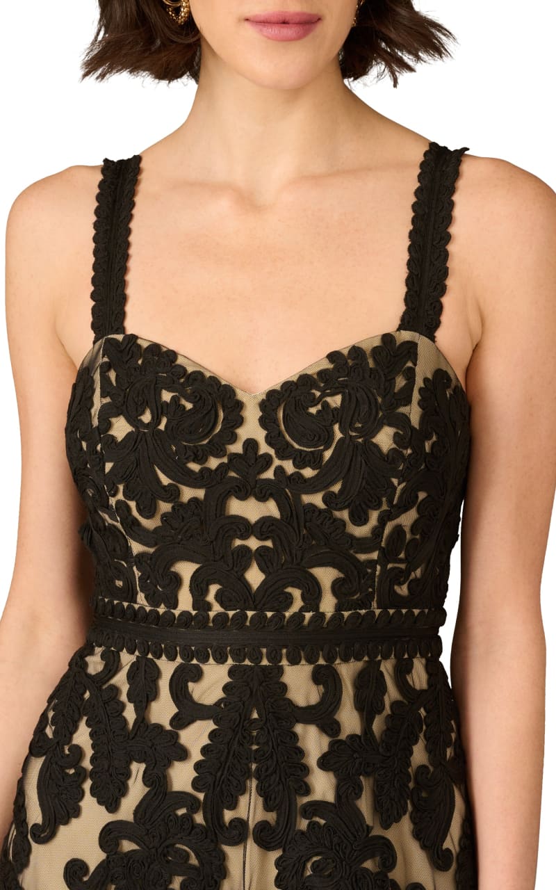 Aidan Mattox- Embroidered Mesh Midi Dress