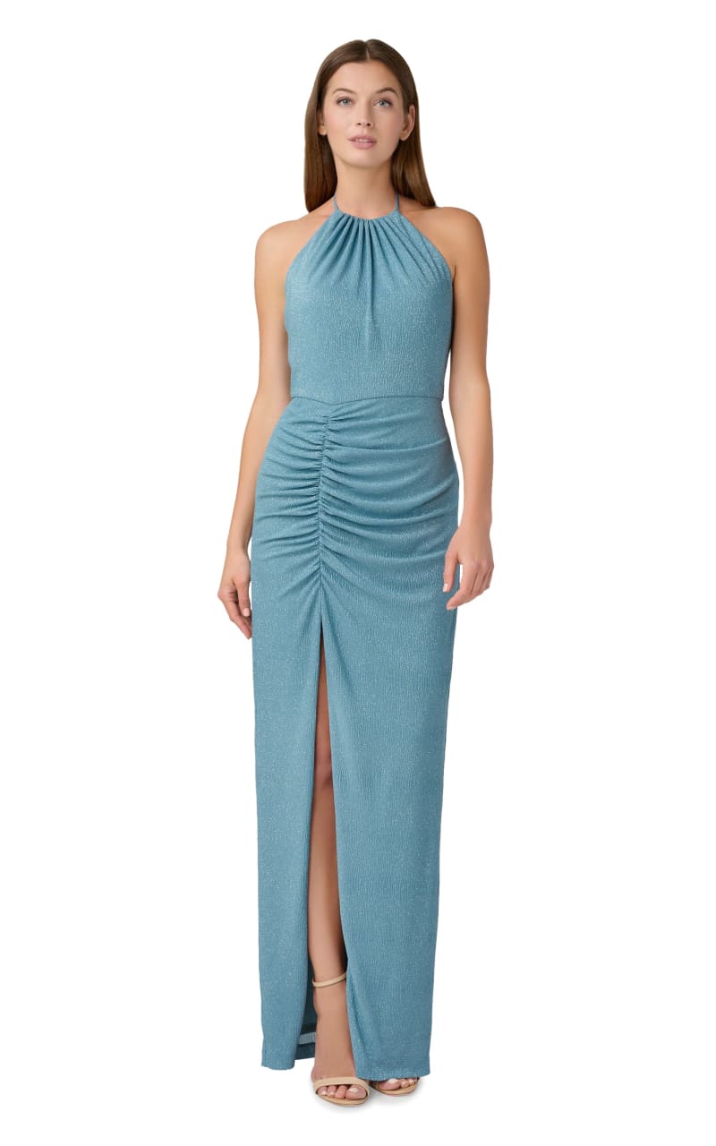 slim fit dress slacks Aidan by Aidan Mattox Womens Foiled Halter Evening Dress Bronze 6 main image 1