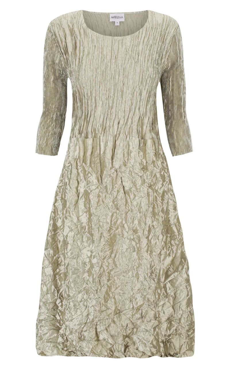 Alquema- 3/4 Sleeve Smash Pocket Dress Glossy in Metallic