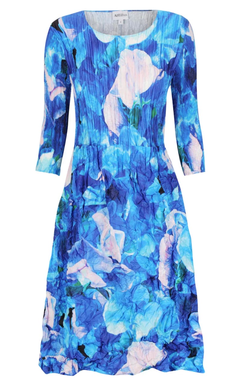 Alquema- 3/4 Sleeve Smash Pocket Dress in Ocean Sweet Pea