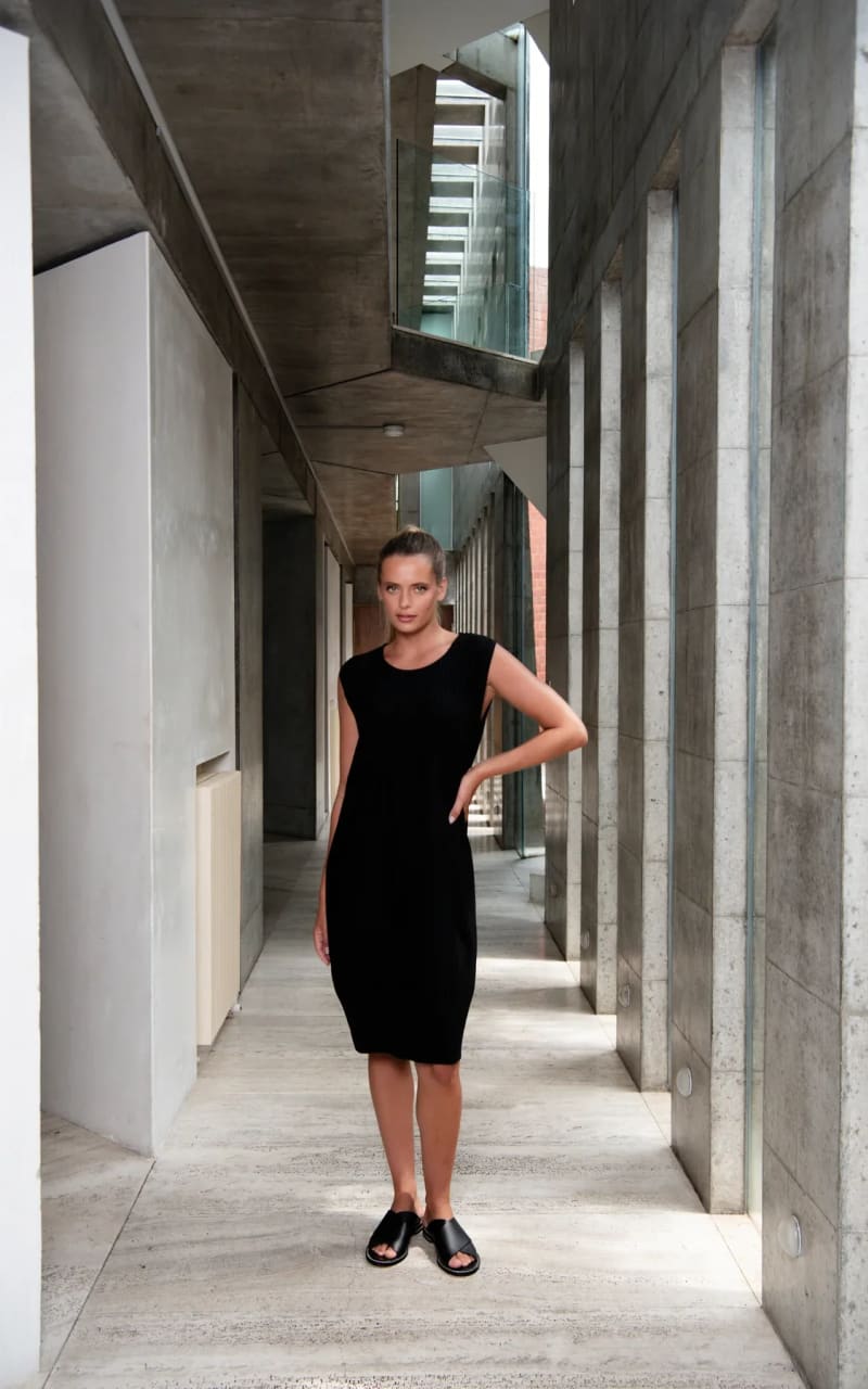 Alquema- Plisse Baby Doll Dress in Black - DRESS