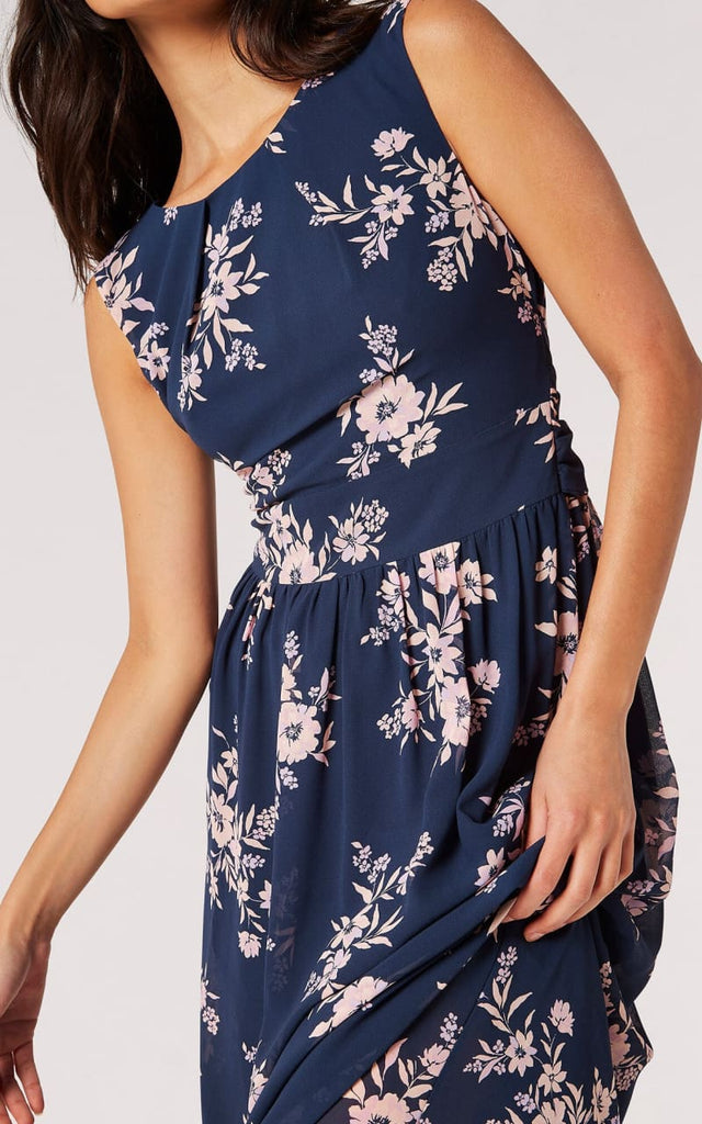 Apricot- Botanical Silhouette Blooms Chiffon Maxi Dress
