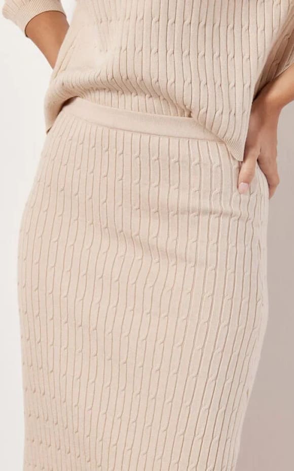 Apricot- Fine Gauge Cable Knitted Midi Skirt | floc boutique
