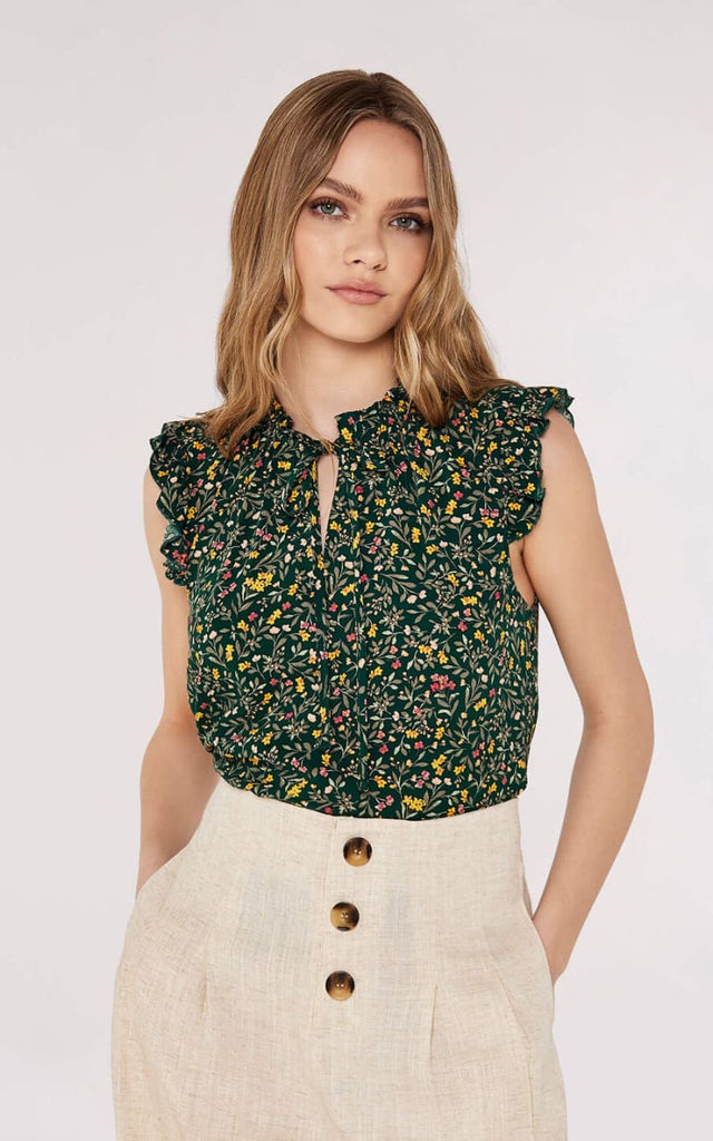 Apricot- Floral Forest Top in Green - Shirts & Tops