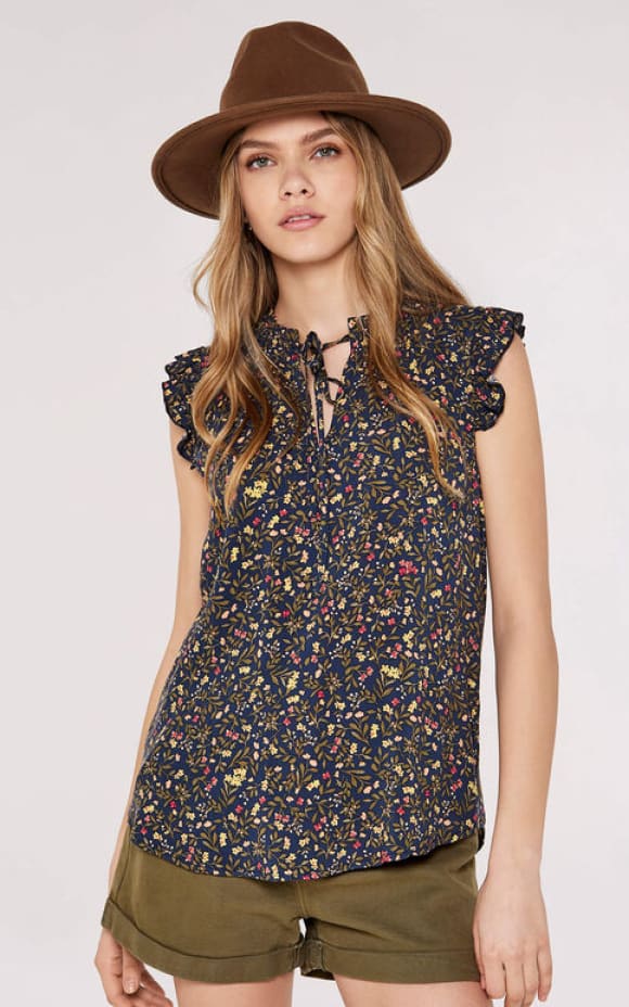 Apricot- Floral Forest Top in Navy - Shirts & Tops