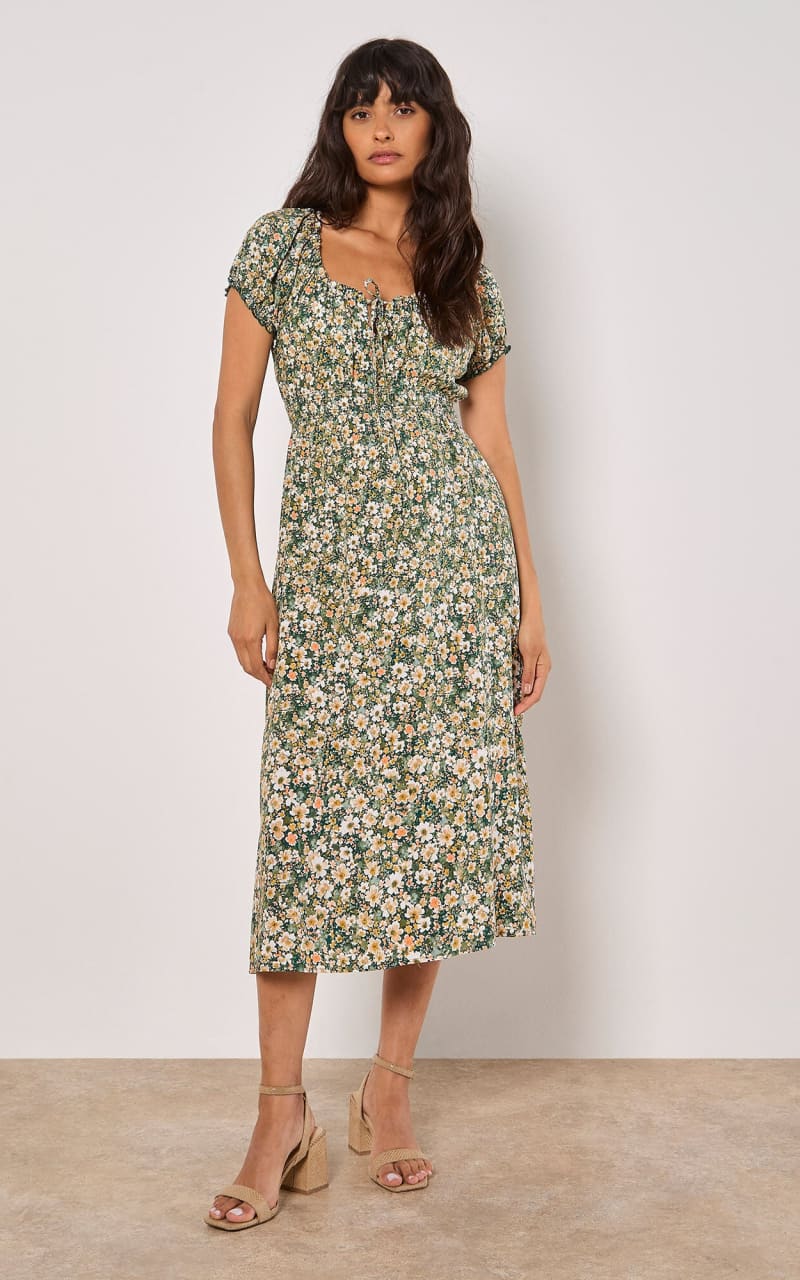 Apricot - Floral Midi Dress - DRESS