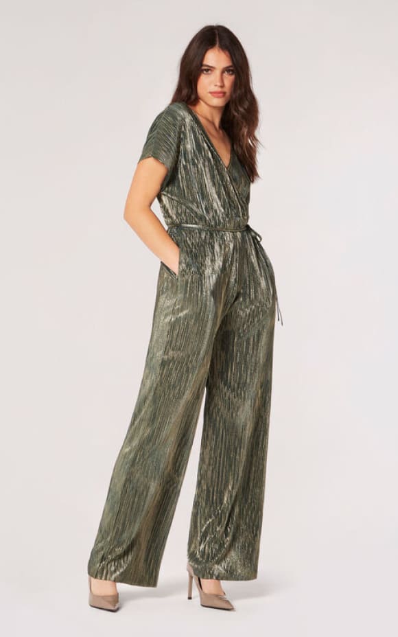 Apricot Plisse Metallic Jumpsuit floc boutique