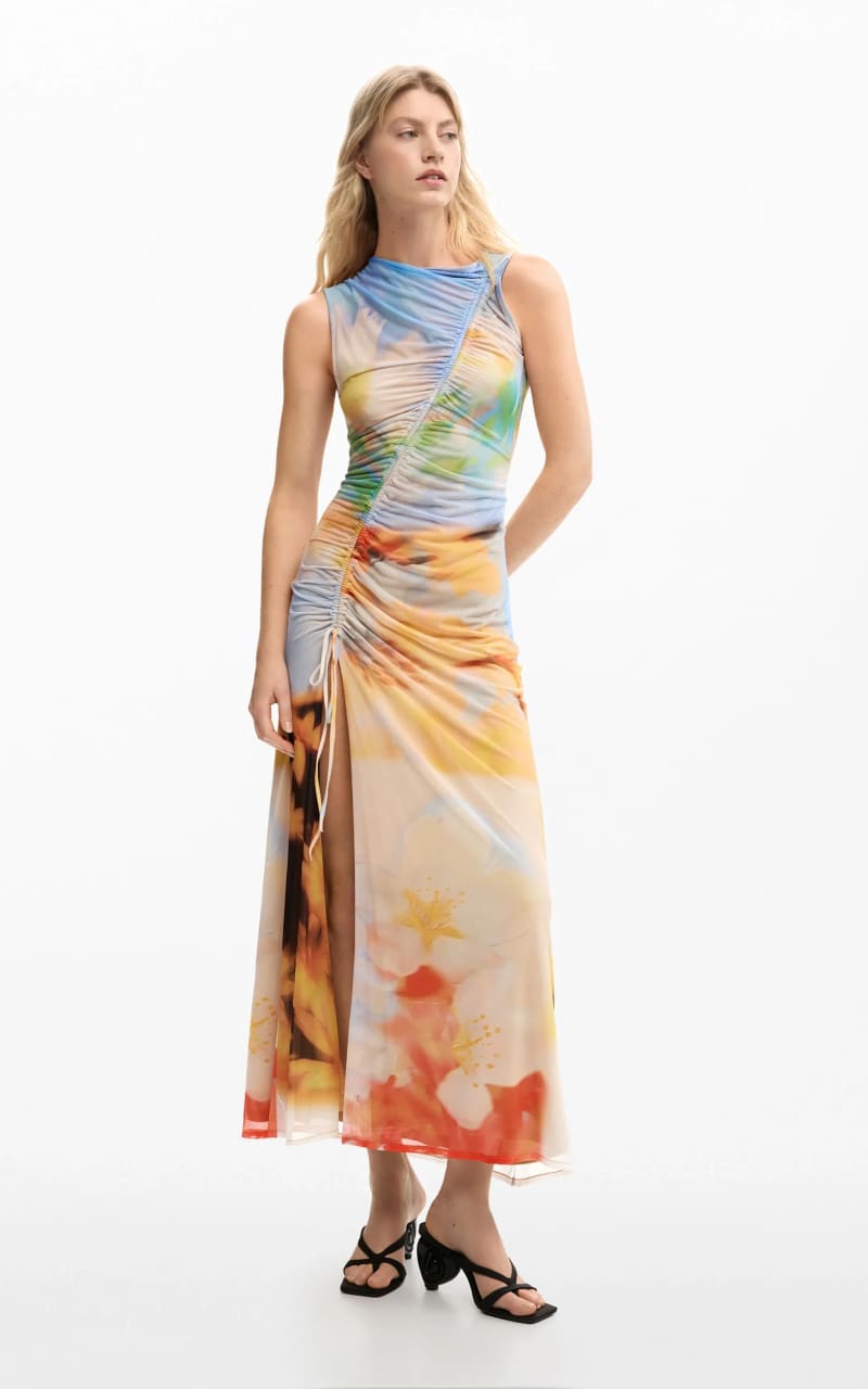 desigual maxi dress Desigual- Draped Abstract Front button fastening Linings: Wool Size:wholesale_26 Portia & Scarlett Long