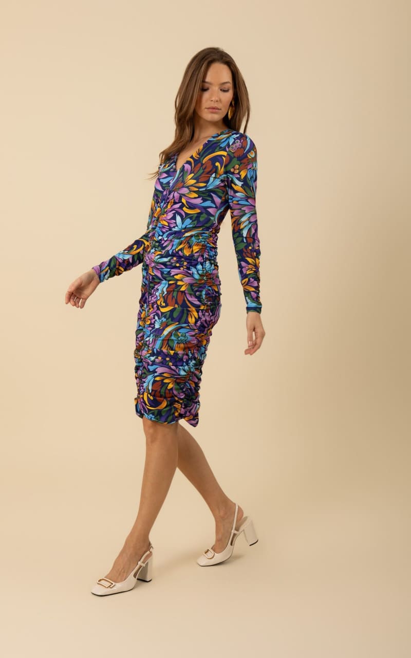 Hale Bob - Eve Long Sleeve V-Neck Dress in Purple
