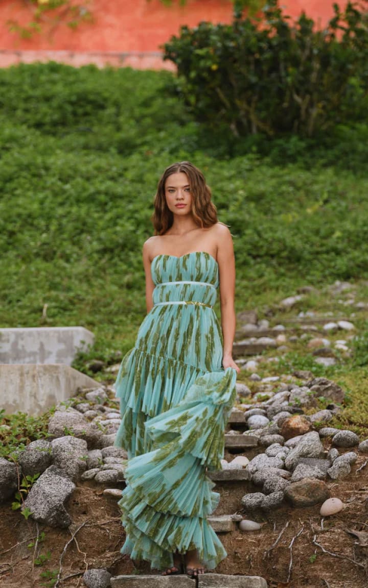 hutch strapless tiered tulle maxi dress isabella gown  Hutch