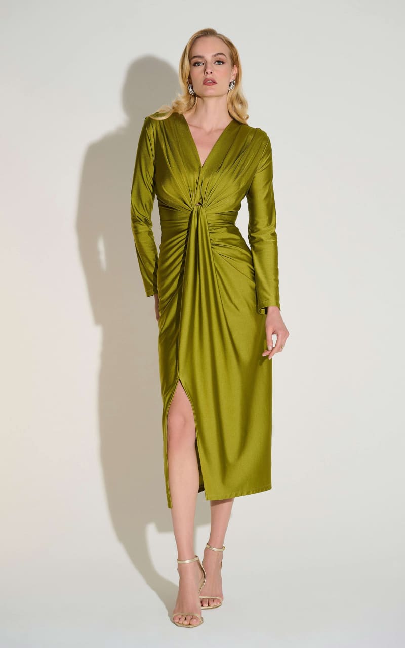 Joseph Ribkoff- Satin Effect Knit Draped V-Neck Sheath floc boutique