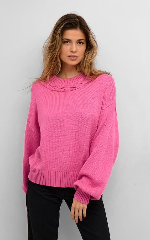 Kaffe- Neva Knit Pullover - Shocking Pink / XS - sweater