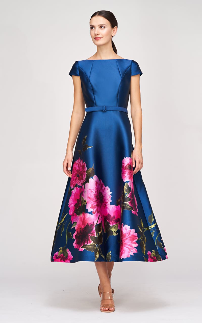 Kay Unger- Ina Tea Length Gown in Dark Ink French Rose