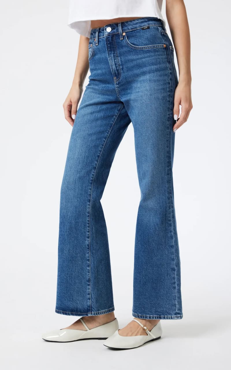Mavi- Los Angeles Flare Jean in Mid Brushed Classic Blue floc