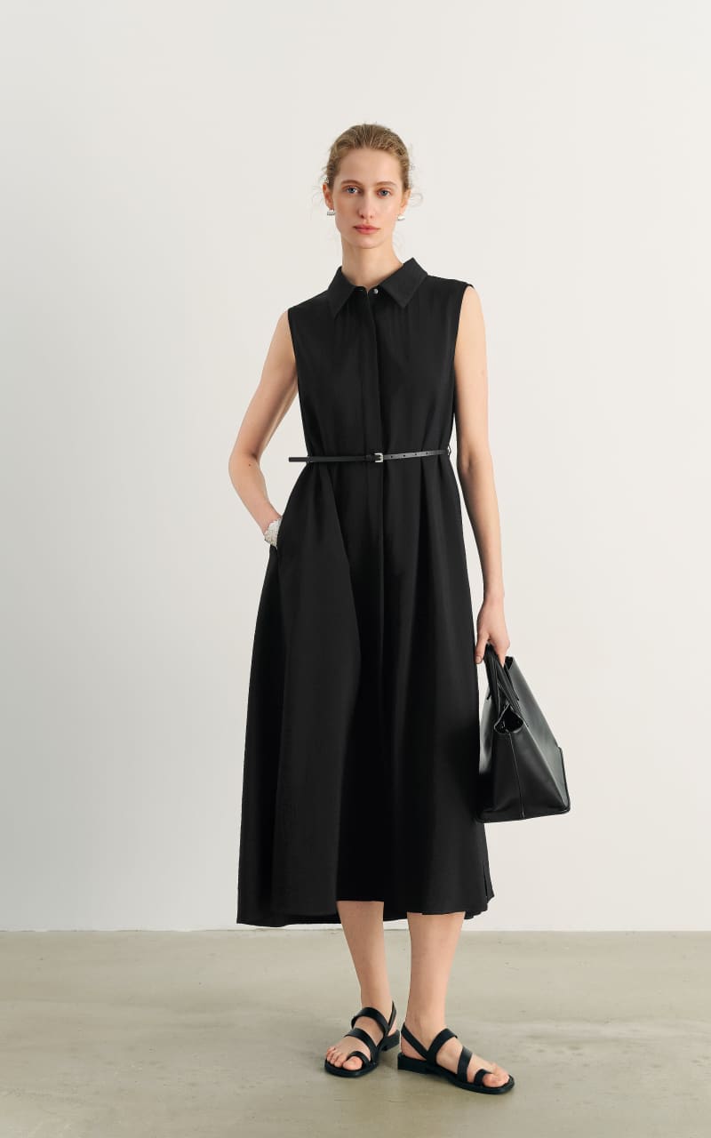 MEILLEUR MOMENT- Sleeveless Midi Shirt Dress in Black