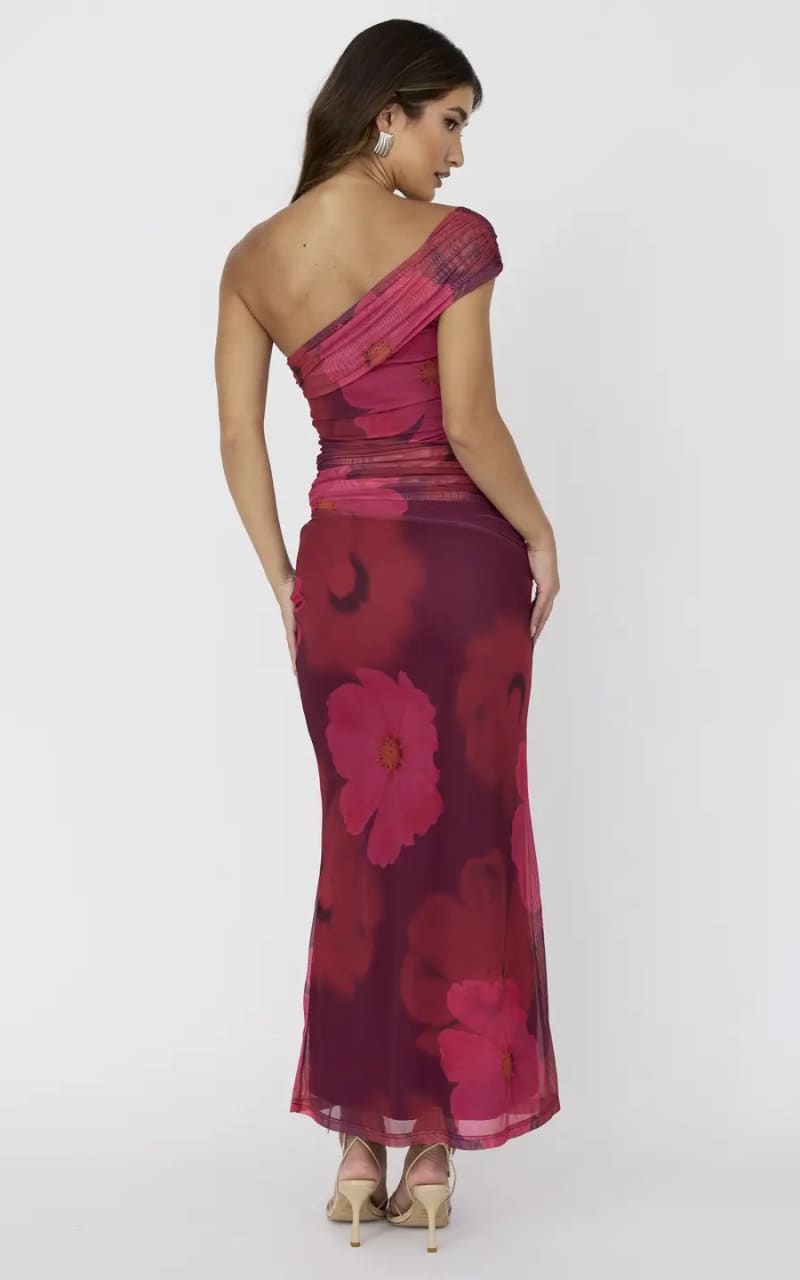 strapless open back dress Janice Pink Floral Polka Dot Petal Sleeve Dress main image 1