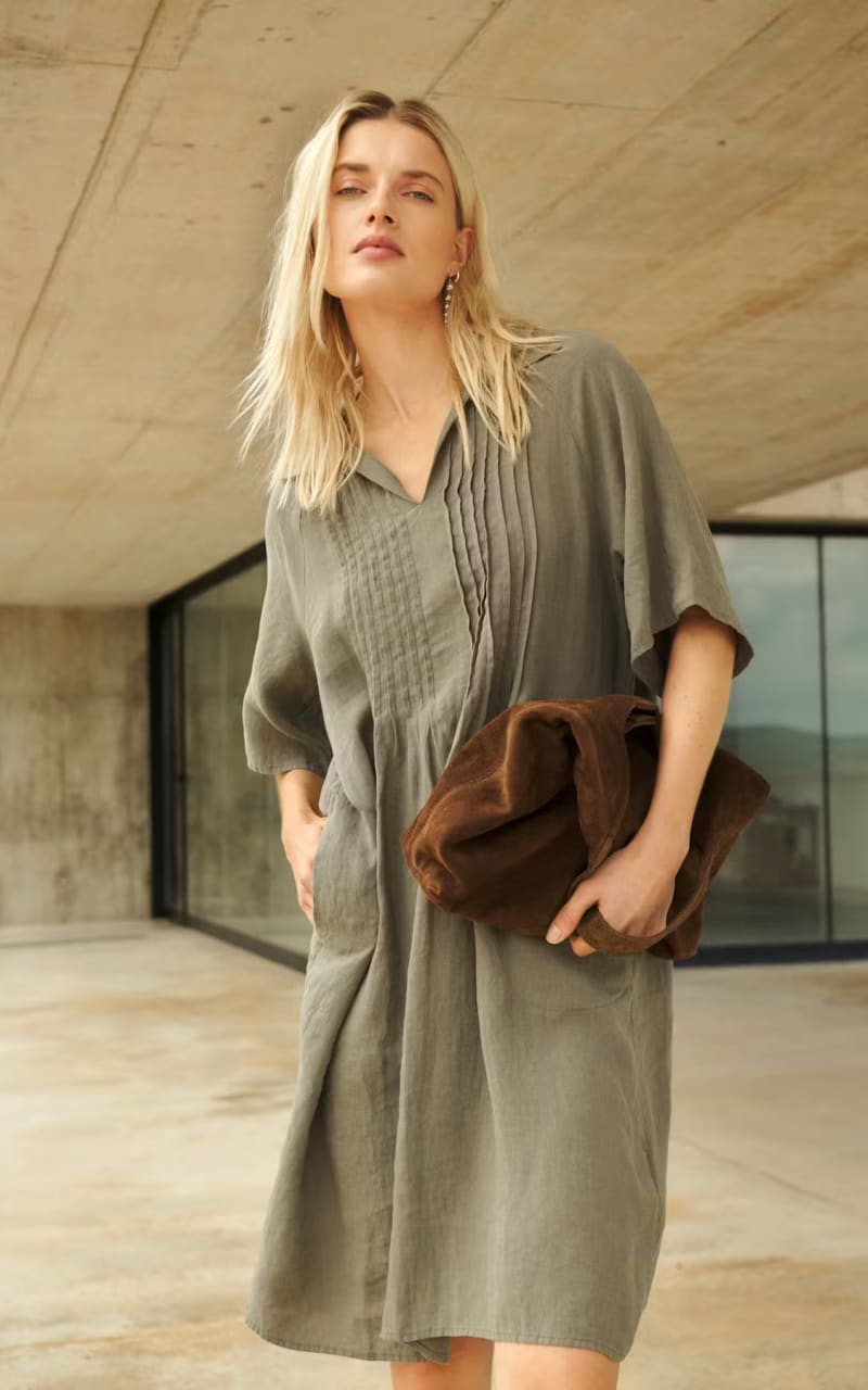 Part Two- Ayla Linen Dress in Smokey Olive - DRESS