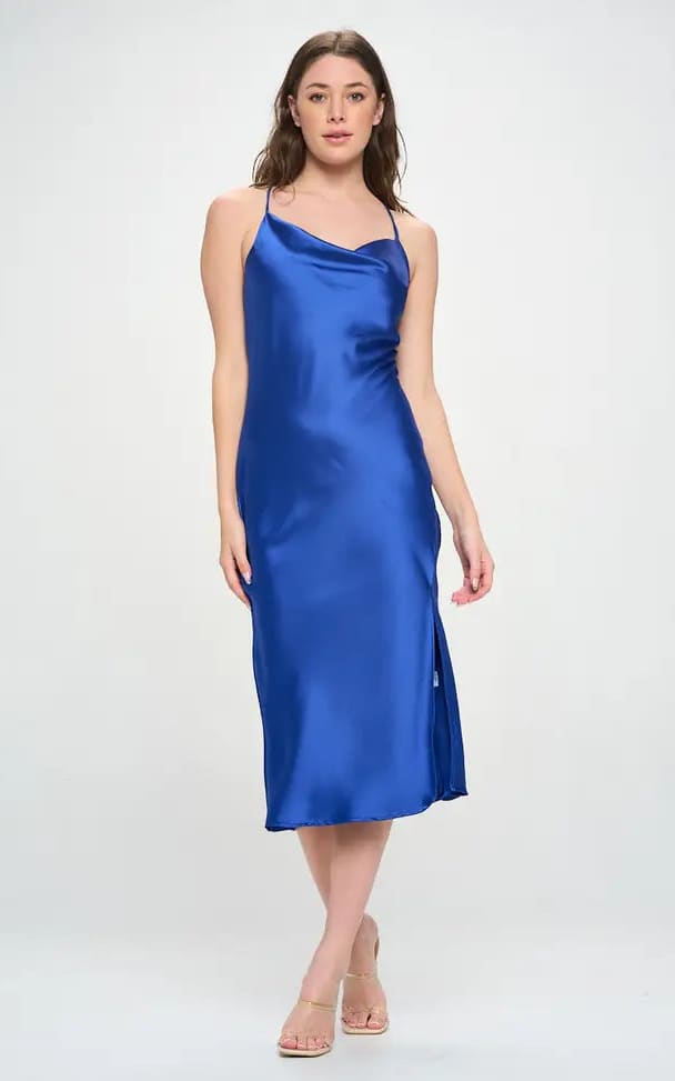 Renee C Midi Satin Slip Dress in Royal Blue floc boutique
