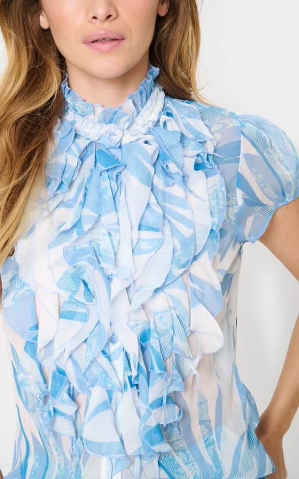 Blue ruffle blouse hotsell