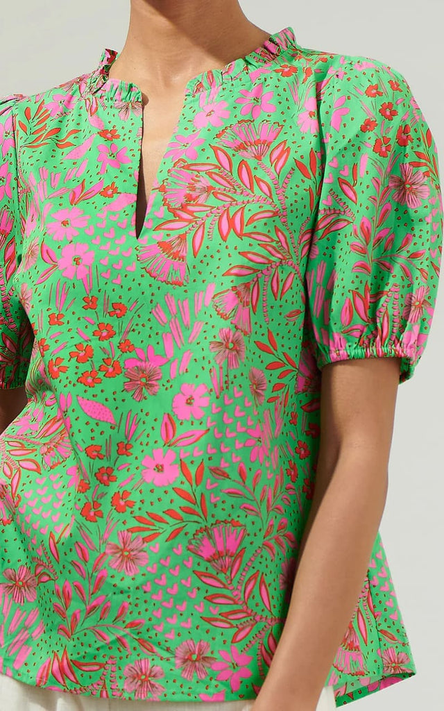 Sugarlips - Jade Floral Kenni Split Neck Top - Shirts & Tops