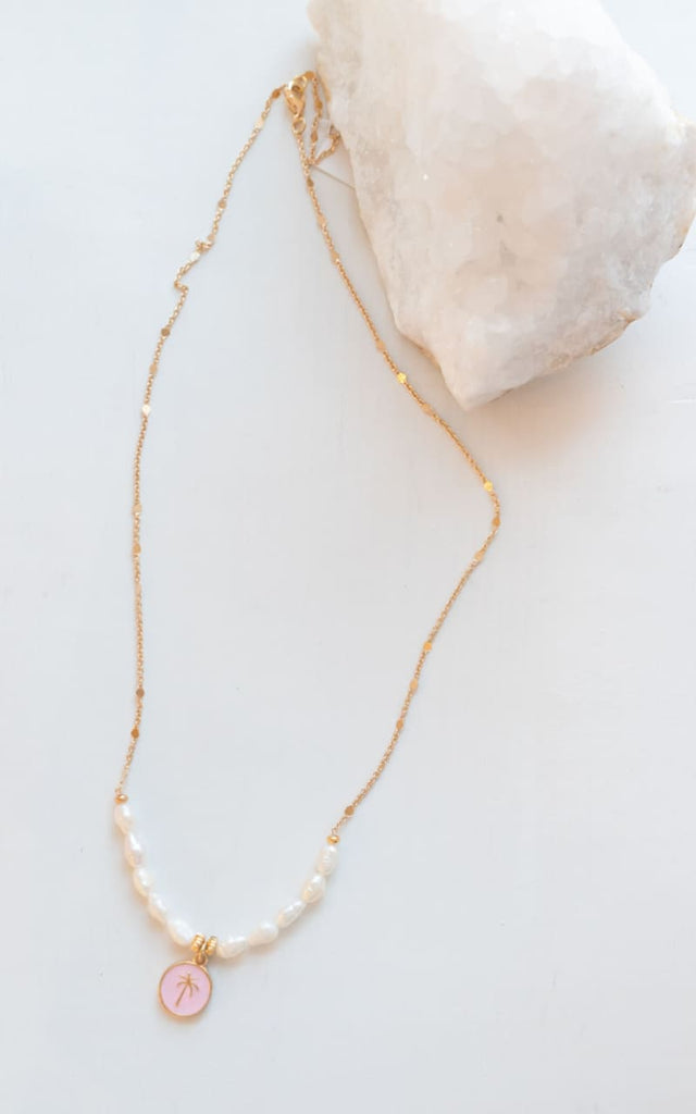 Twisted Baubles - Natural Pearl and Palm Charm Necklace