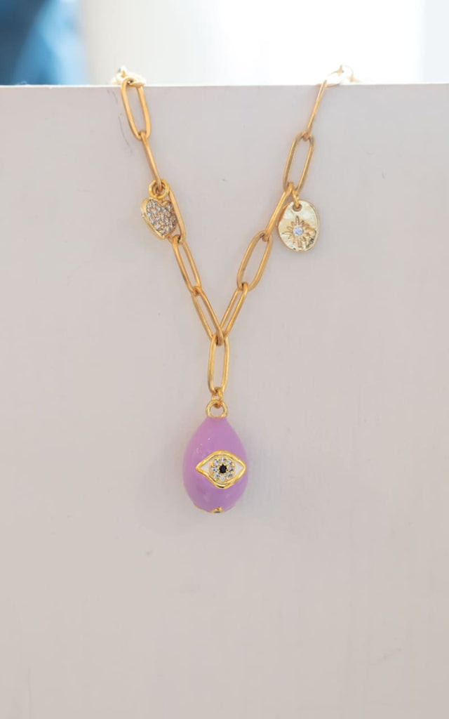 Twisted Baubles - Pave Evil Eye Bauble Necklace - Purple