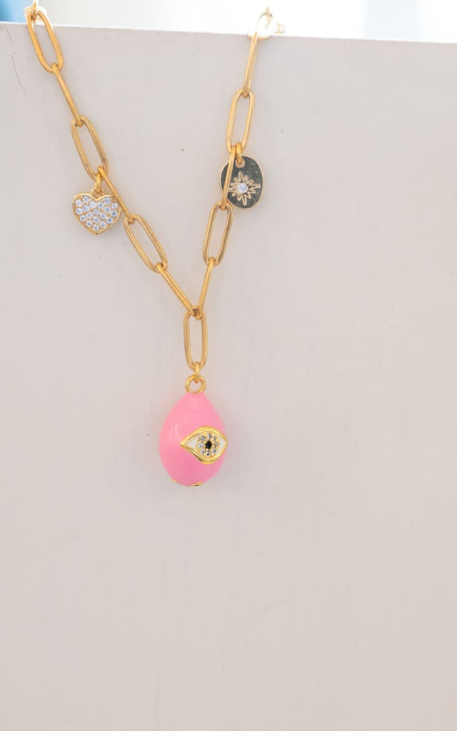 Twisted Baubles - Pave Evil Eye Bauble Necklace - Pink