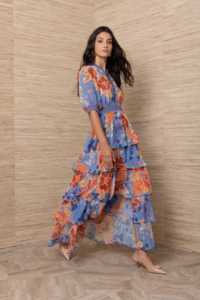 Hale Bob- Wisteria Chiffon Maxi Dress in Blue