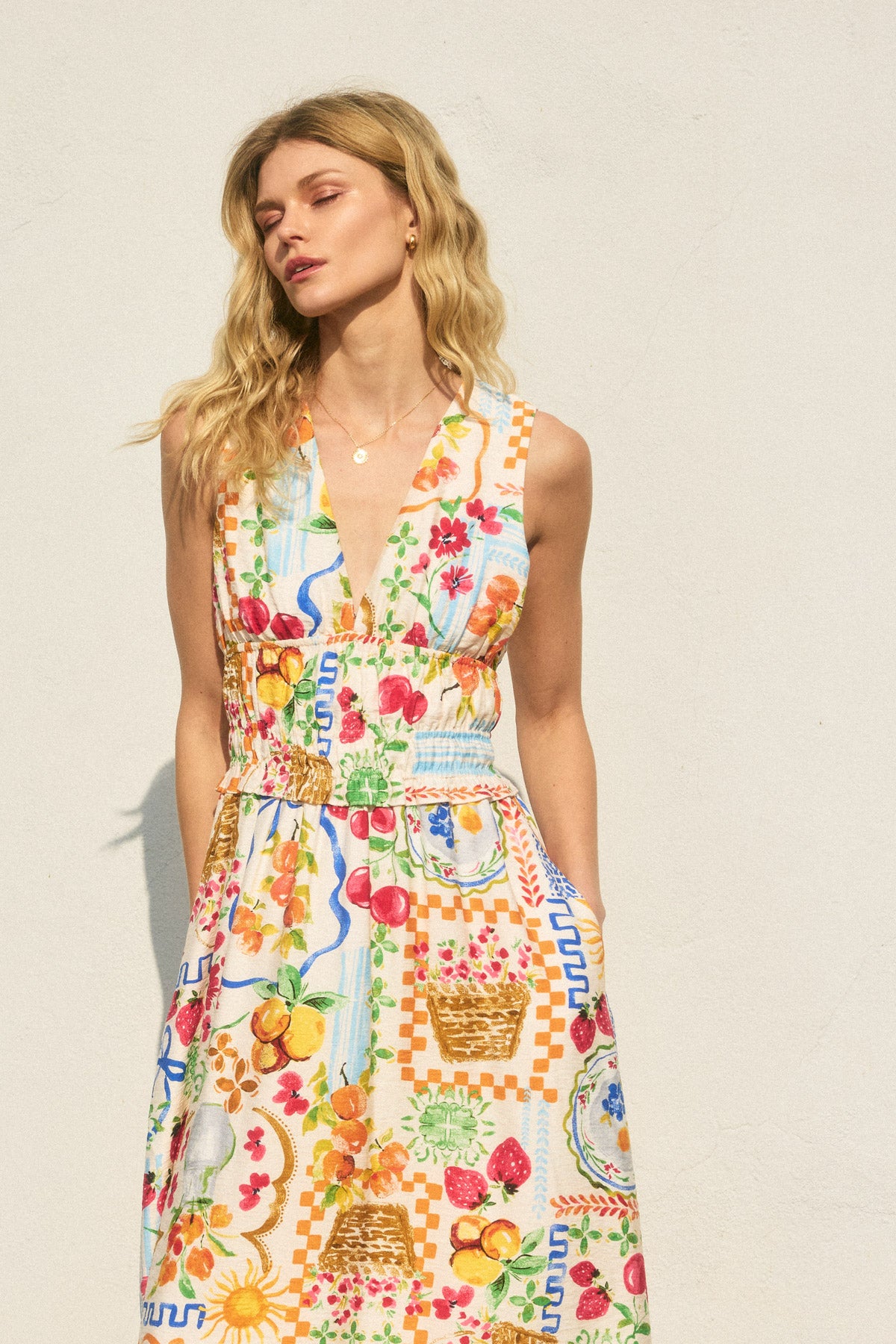 Dress Forum - Sweetest Thing Poplin Shirred Waist Midi Dress in Summer Picnic