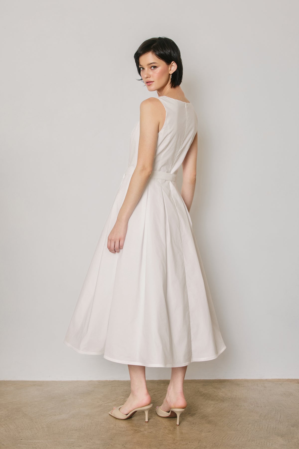 Dress Forum - Cotton Poplin Tulle Structured Midi Dress in Off-White