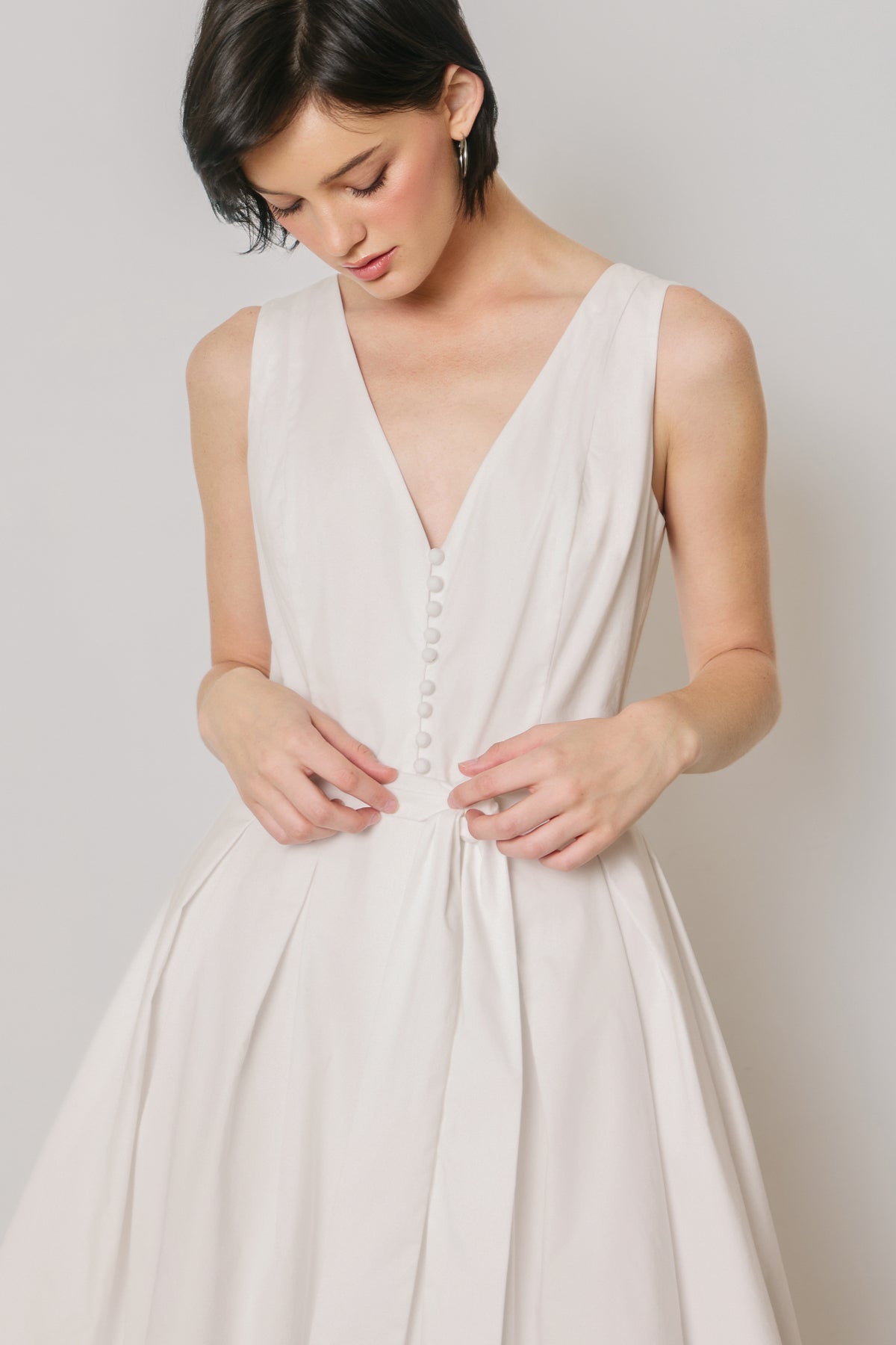Dress Forum - Cotton Poplin Tulle Structured Midi Dress in Off-White
