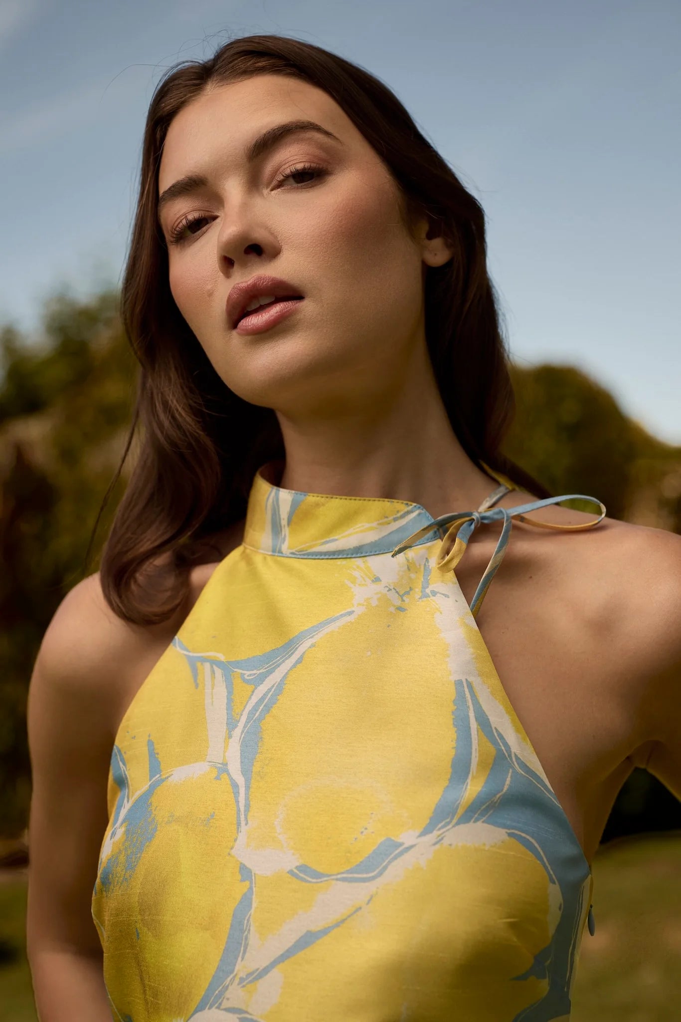 Hutch - Nami Mini Dress in Blue/Yellow Watercolor Gardenia