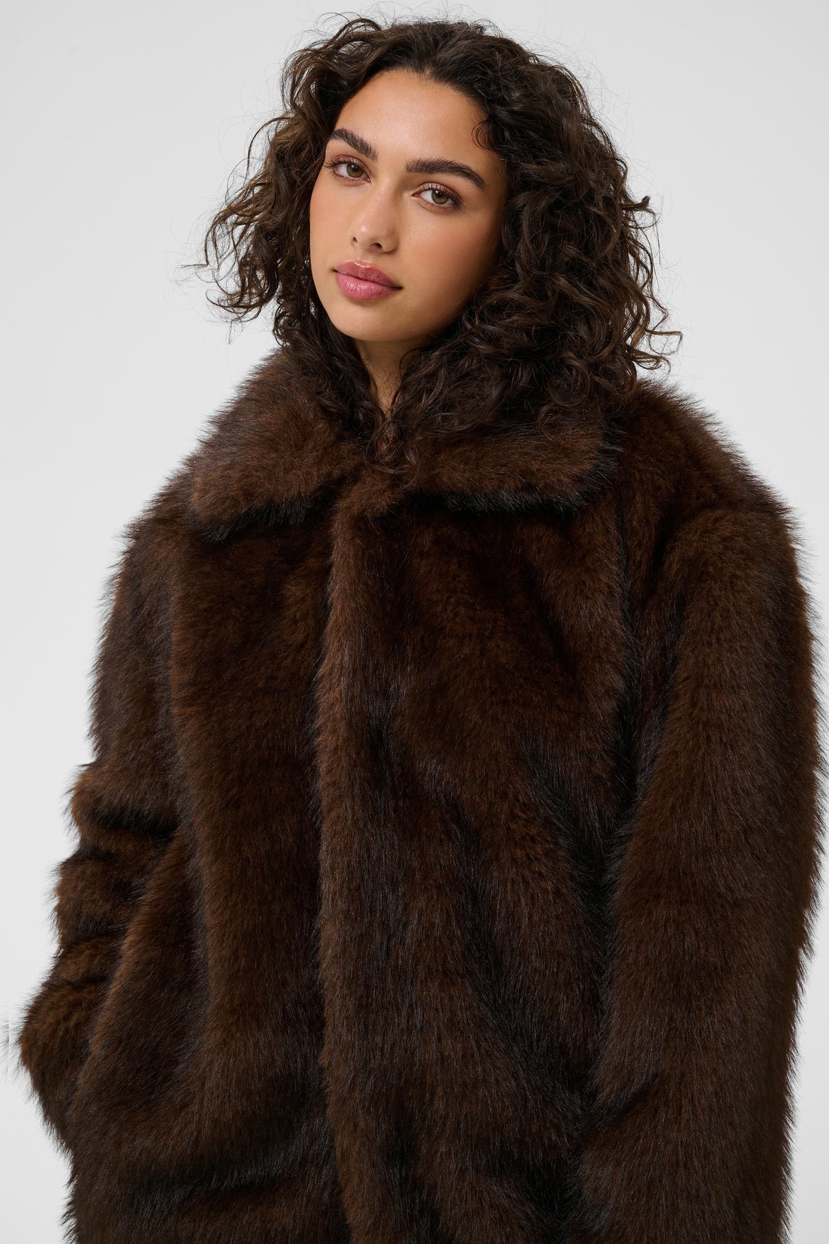 Kaffe- Aurora Coat in Dark Brown Fur