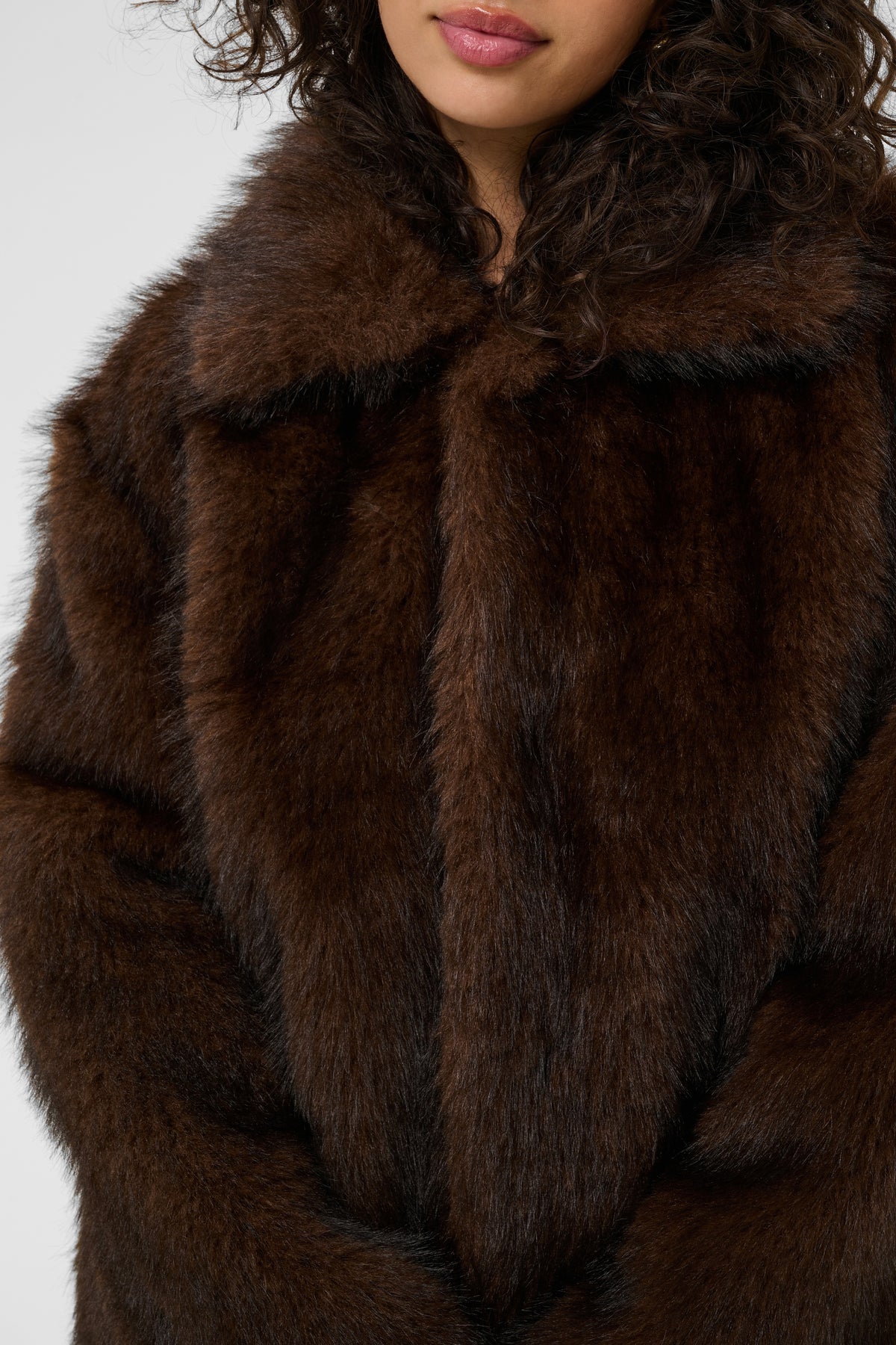 Kaffe- Aurora Coat in Dark Brown Fur