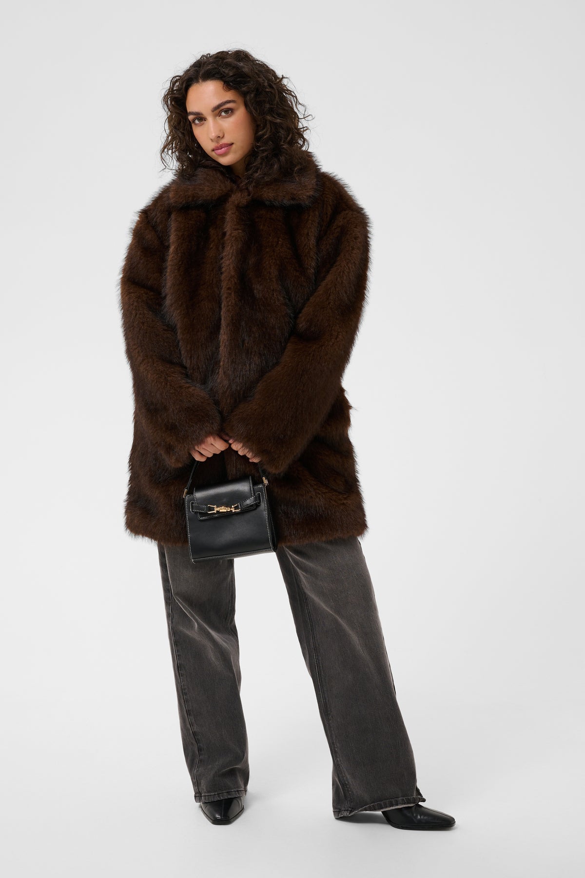 Kaffe- Aurora Coat in Dark Brown Fur