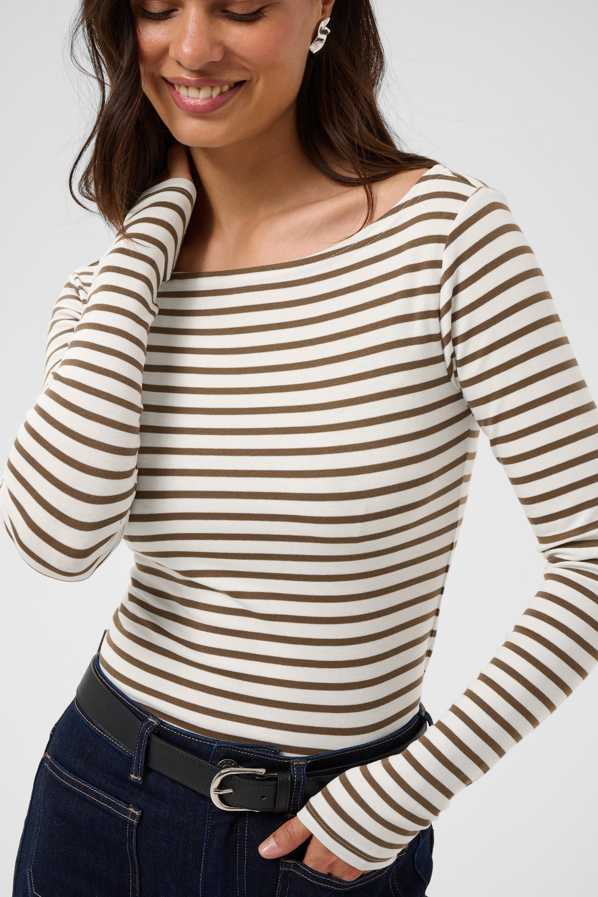 Kaffe- Liddy Boatneck T-Shirt in Chalk Carafe Stripe