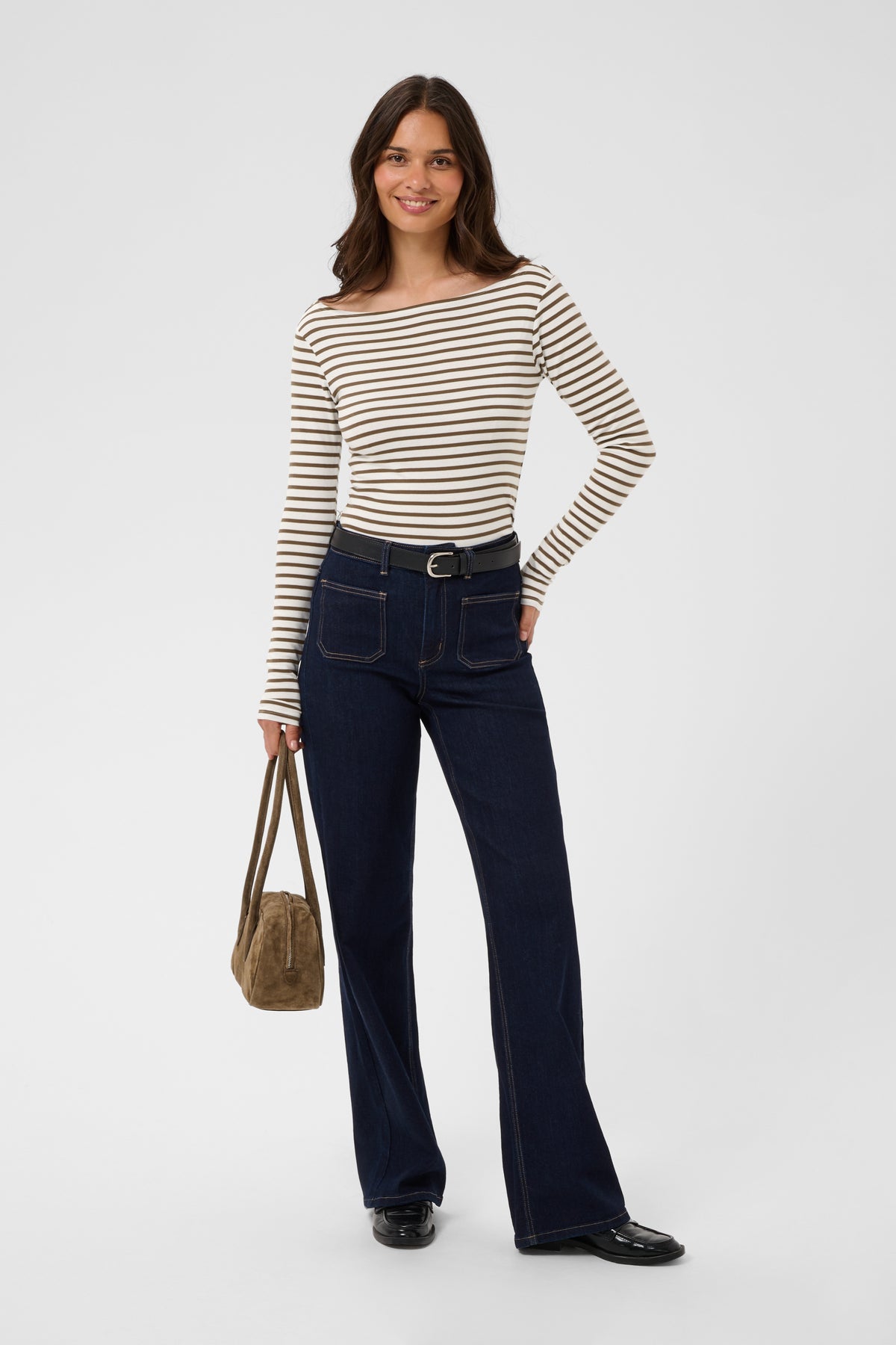 Kaffe- Liddy Boatneck T-Shirt in Chalk Carafe Stripe