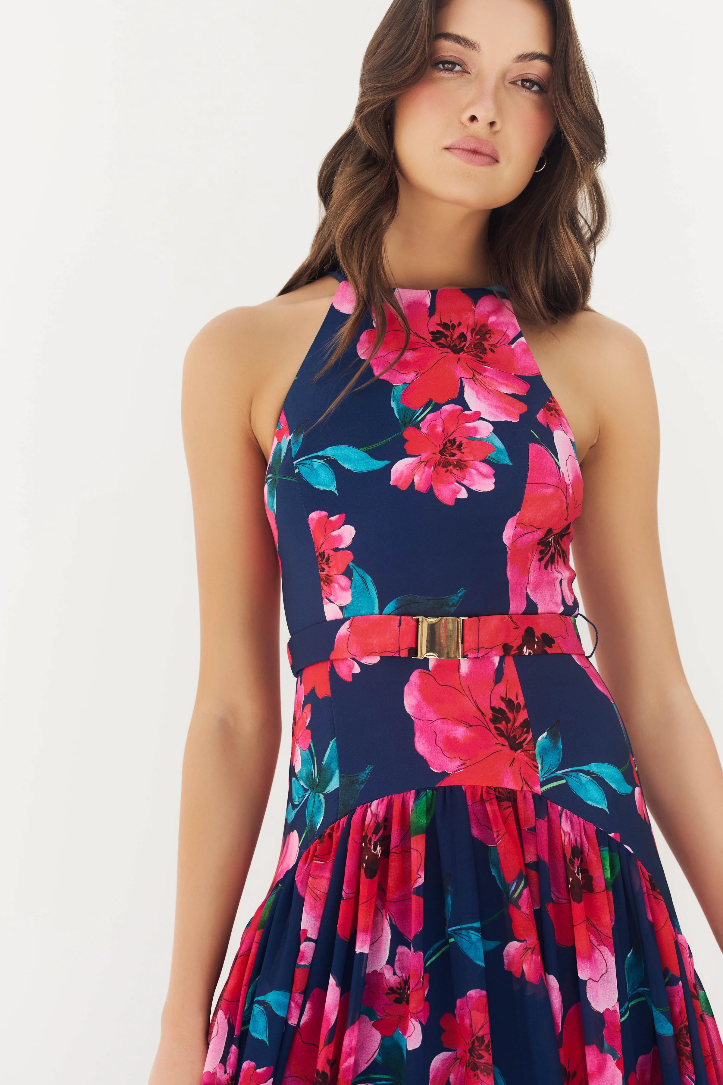 Hutch - Abbey Maxi Dress in Navy/Raspberry Watercolor Bloomed Floral