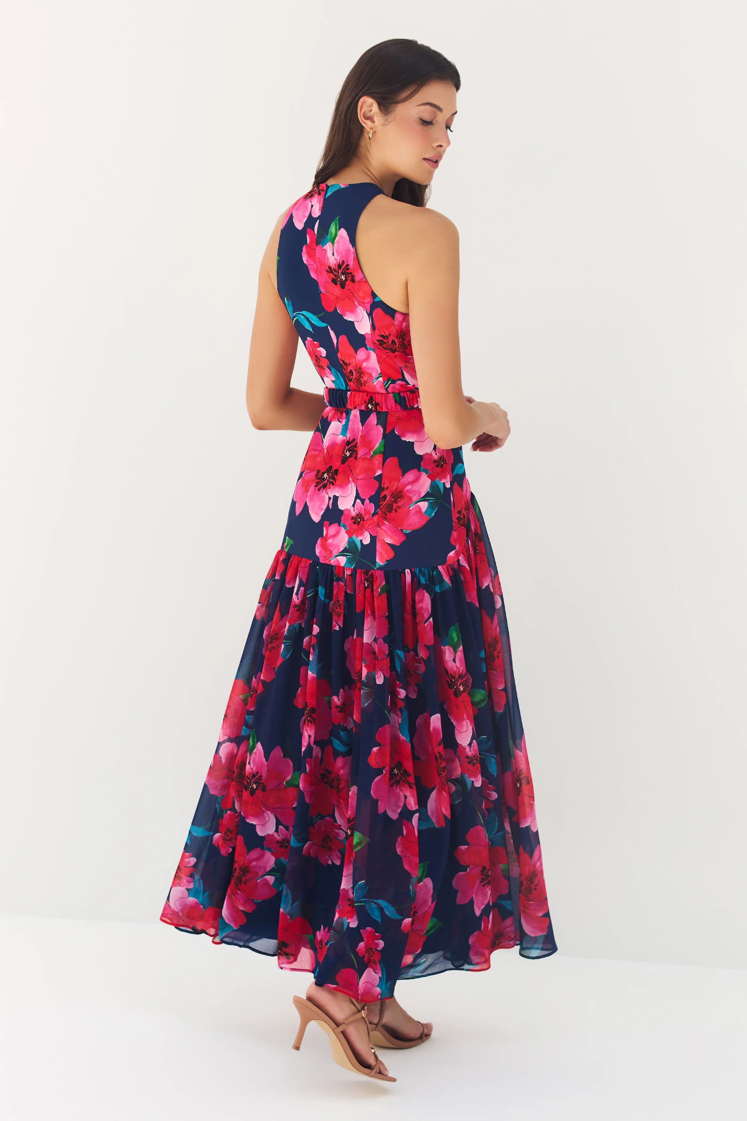 Hutch - Abbey Maxi Dress in Navy/Raspberry Watercolor Bloomed Floral