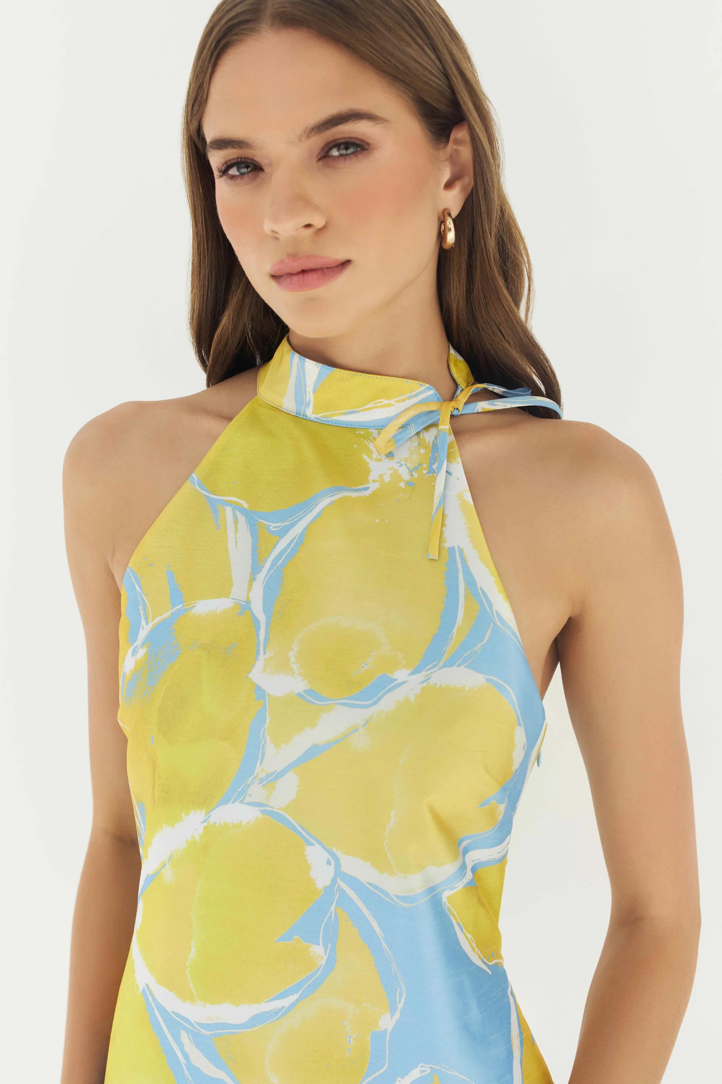 Hutch - Nami Mini Dress in Blue/Yellow Watercolor Gardenia