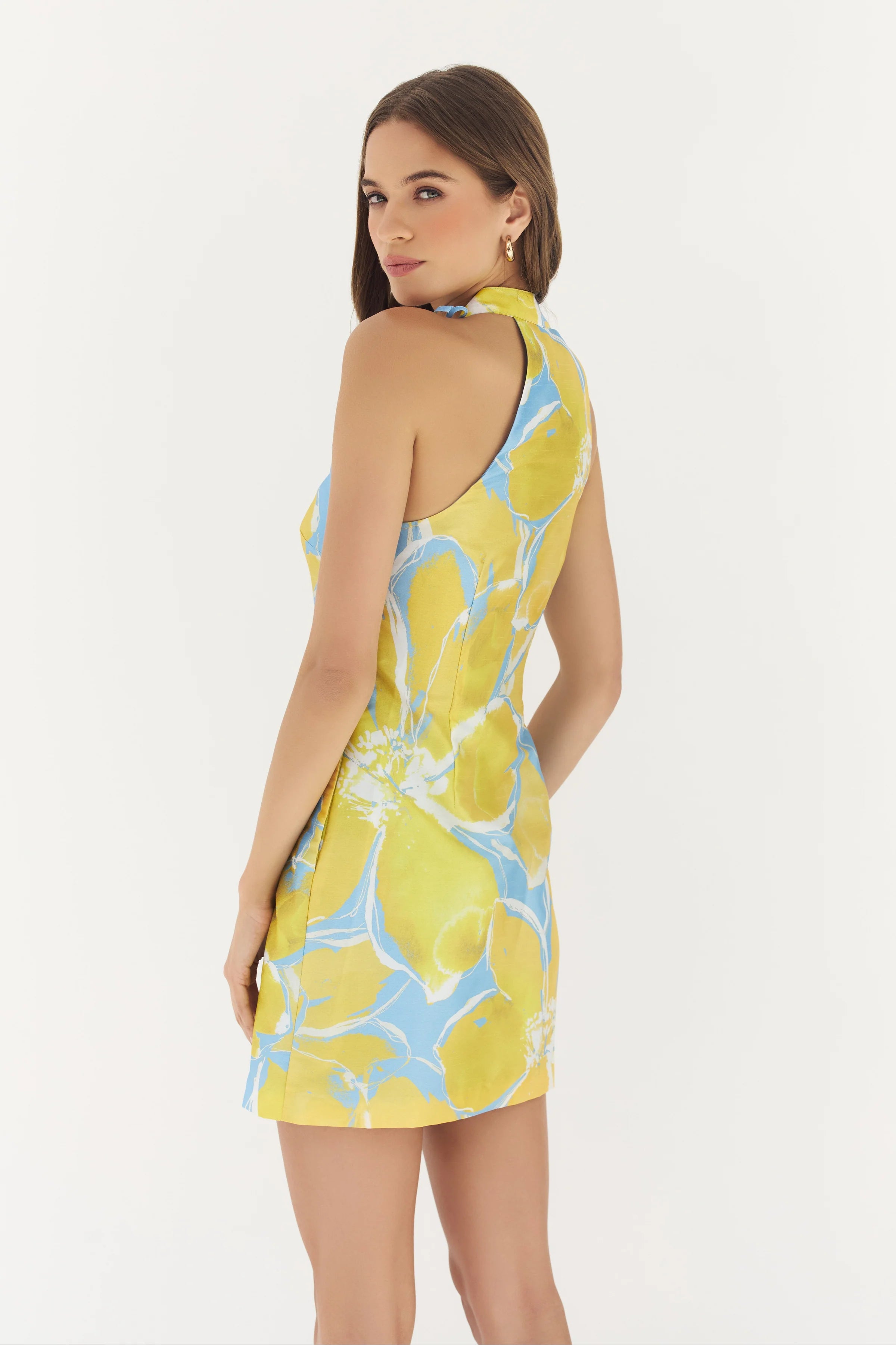 Hutch - Nami Mini Dress in Blue/Yellow Watercolor Gardenia