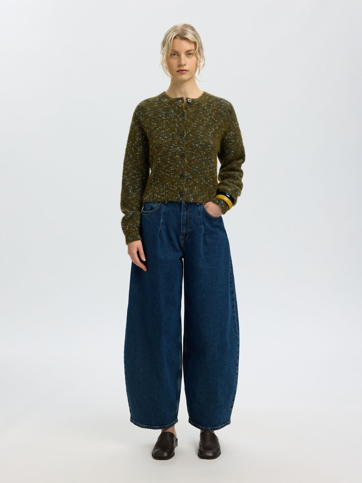 Selected- Kat Cropped Cardigan in Fir Green
